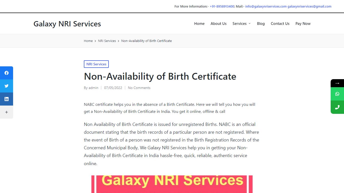 Non-Availability of Birth Certificate - Galaxy NRI Services