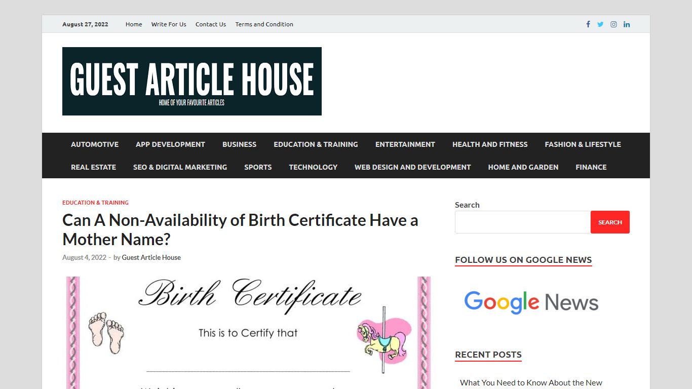 Can A Non-Availability of Birth Certificate Have Mother Name?